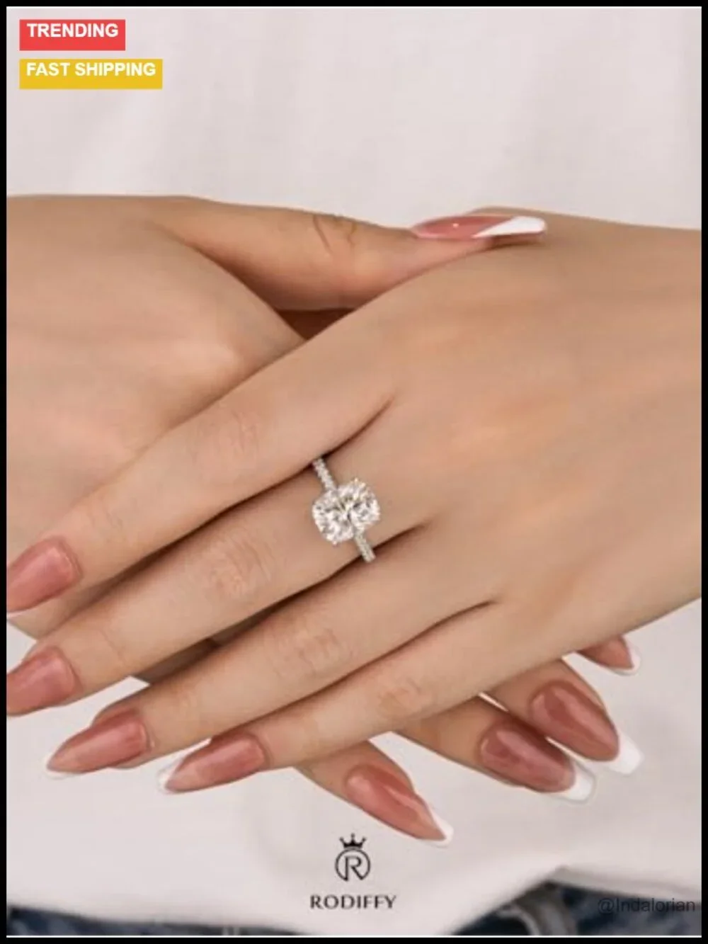 3.5CT Cushion Cut Moissanite Engagement Ring S925 Silver Pave Band